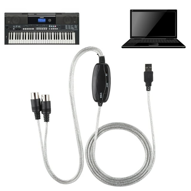 MIDI Cable, MIDI Interface Cable Cord Keyboard Interface Adapter MIDI To USB Cable, USB MIDI Cable USB To MIDI For True Plug & Play