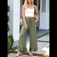 thumbnail image 4 of Pantalones Palazzo de Pierna para Mujer, Cintura Alta, Elásticos, con Cordón y Bolsillos, Color Verde , Talla L, 4 of 8