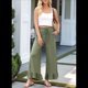 thumbnail image 4 of Pantalones Palazzo de Pierna para Mujer, Cintura Alta, Elásticos, con Cordón y Bolsillos, Color Verde , Talla L, 4 of 8