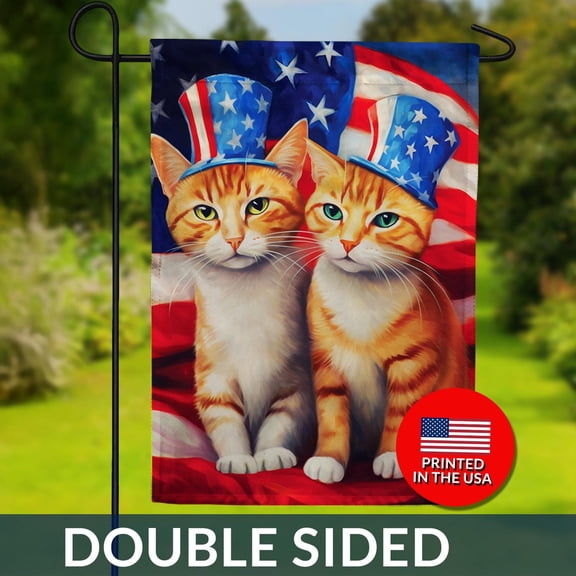 Patriotic Orange Tabby Cat Flag Double Sided 4th July Decor 1