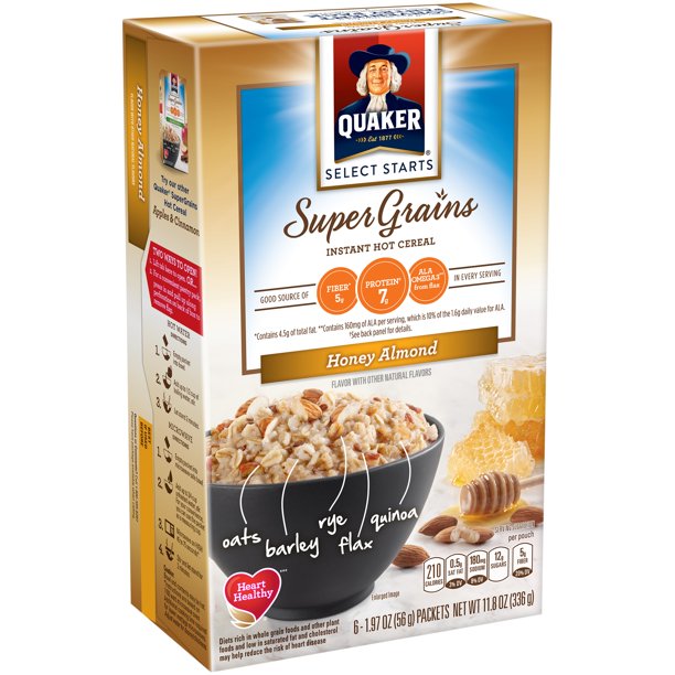 Quaker Super Grains Instant Hot Cereal, Honey Almond, 6 Packets