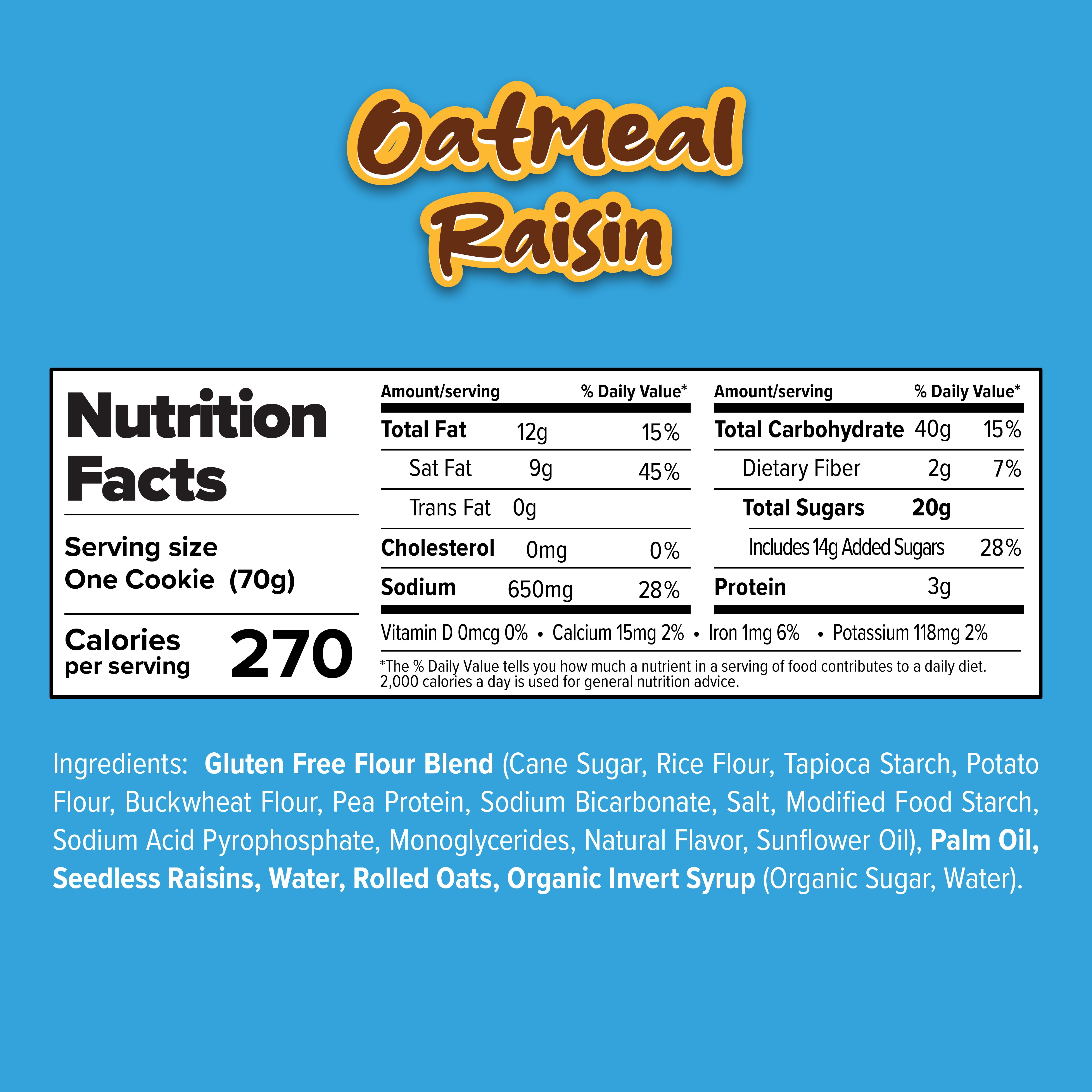 Amazing Cookies - Oatmeal Raisin - Gluten Free, Vegan, 12ct Individually Wrapped
