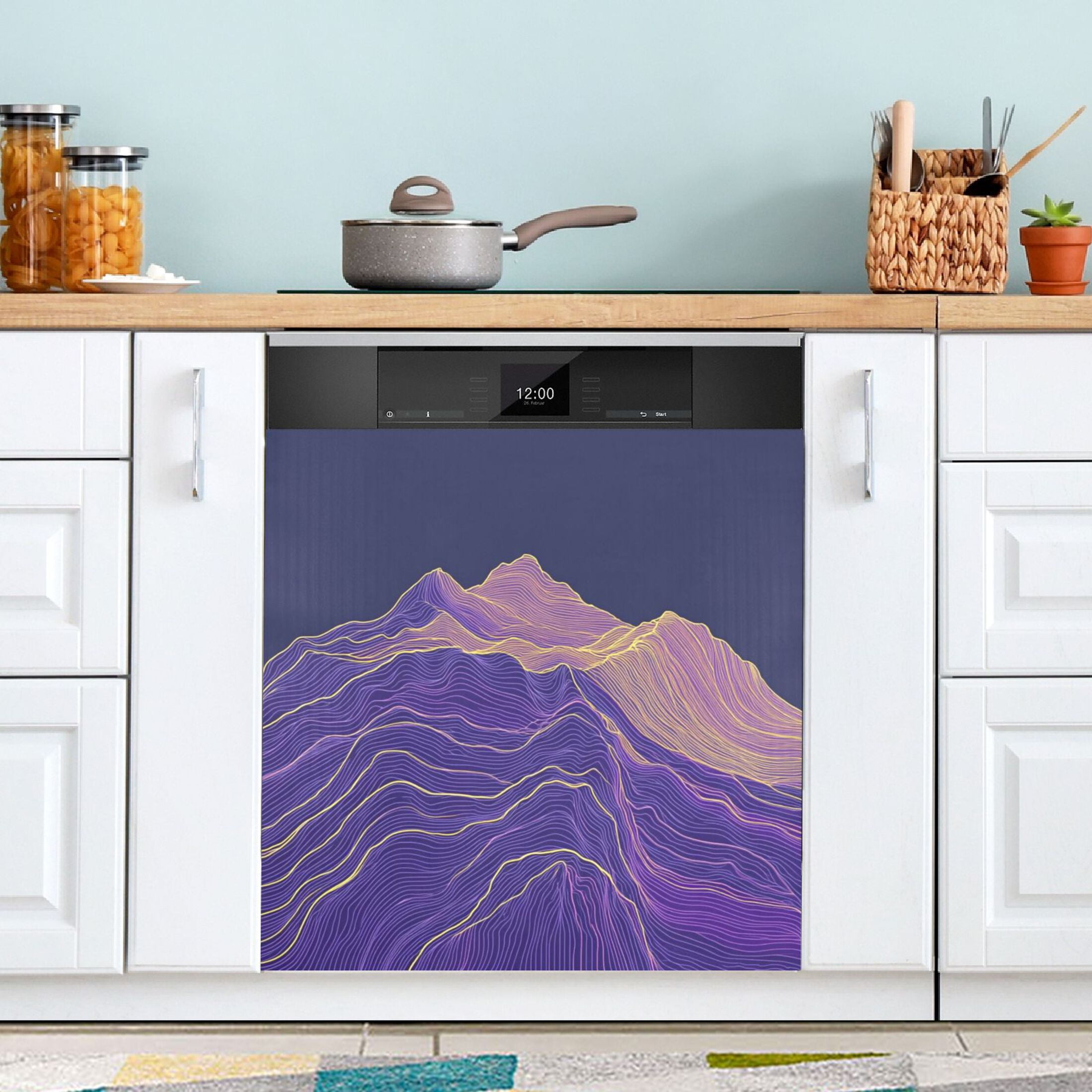 Dishwasher Magnetic Sticker 23x26 Inch Refrigerator Magnetic Sticker Washing Machine Magnetic Sticker Kitchen Panel Magnetic Sticker Home Decor Purple Line Mountain
