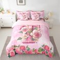 thumbnail image 2 of Homewish Girly Pink Monogrammed T Bedding Comforter Set 7pcs for Women, Valentines Day Queen Bedding Sets, Spring Garden Rose Reversible Queen Sheet Sets, Breathable Home Decor, 2 of 7