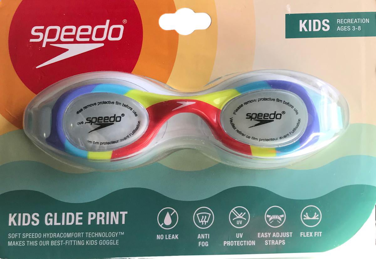 2 X Speedo Kids Glide Print Goggles Clear W/ Green Straps Pool Water Swimming for sale online 