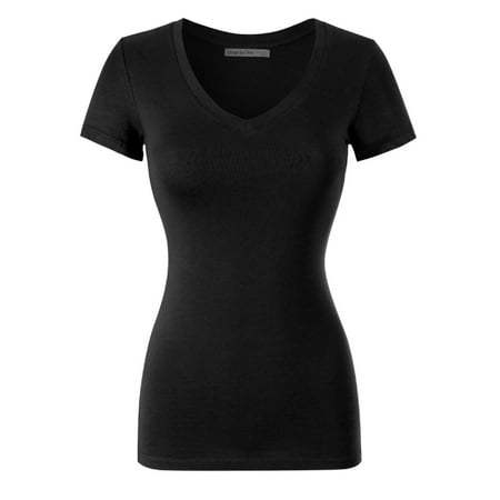 Made by Olivia Women's Basic Solid Multi Colors Fitted Short Sleeve T-Shirt [S-3XL] Black 2XL