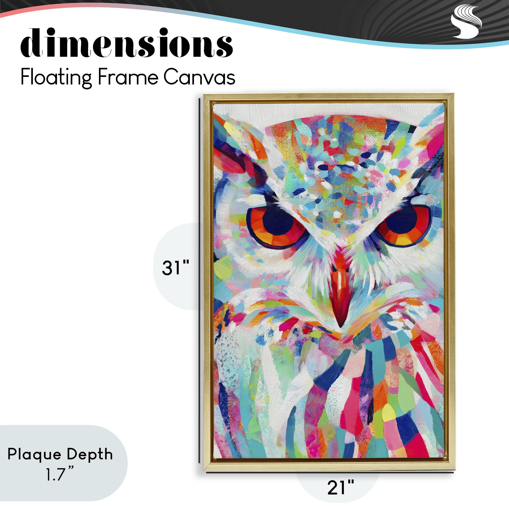 Stupell Industries Expressive Owl Gaze Gold Framed Floater Canvas Wall Art, design by Chromatic Storm Studio