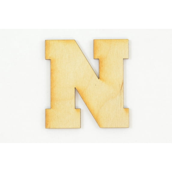 1 Pc, 4 Inch X 1/4 Inch Thick Collegiate Font Wood Letters N Easy To Paint Or Decorate For Indoor Use Only