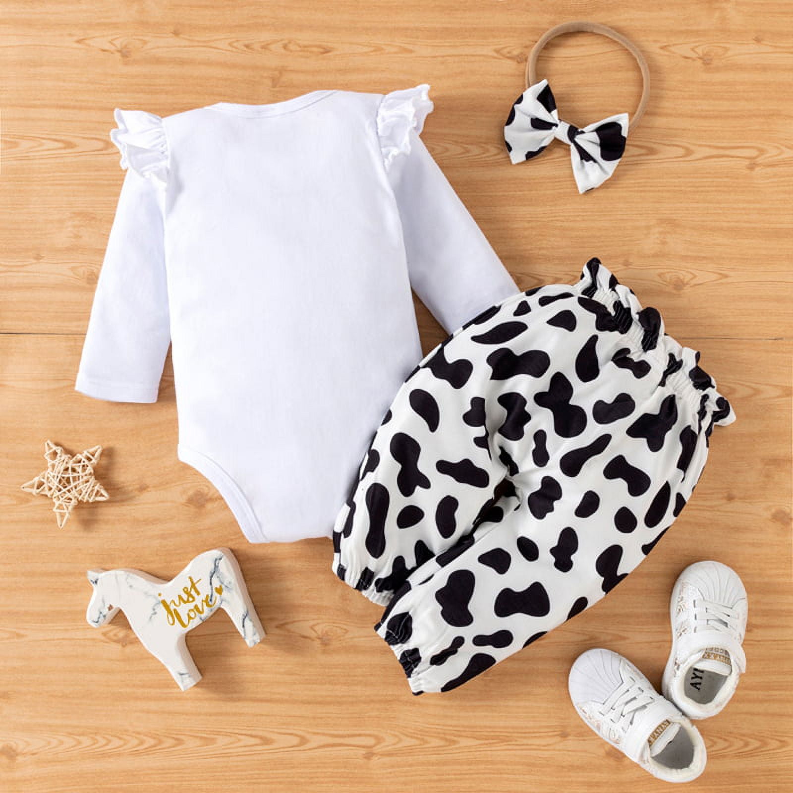 PatPat Newborn Baby Girl Clothes Long Sleeve Romper Bodysuit and Pants Outfit Set, 3-6 Months