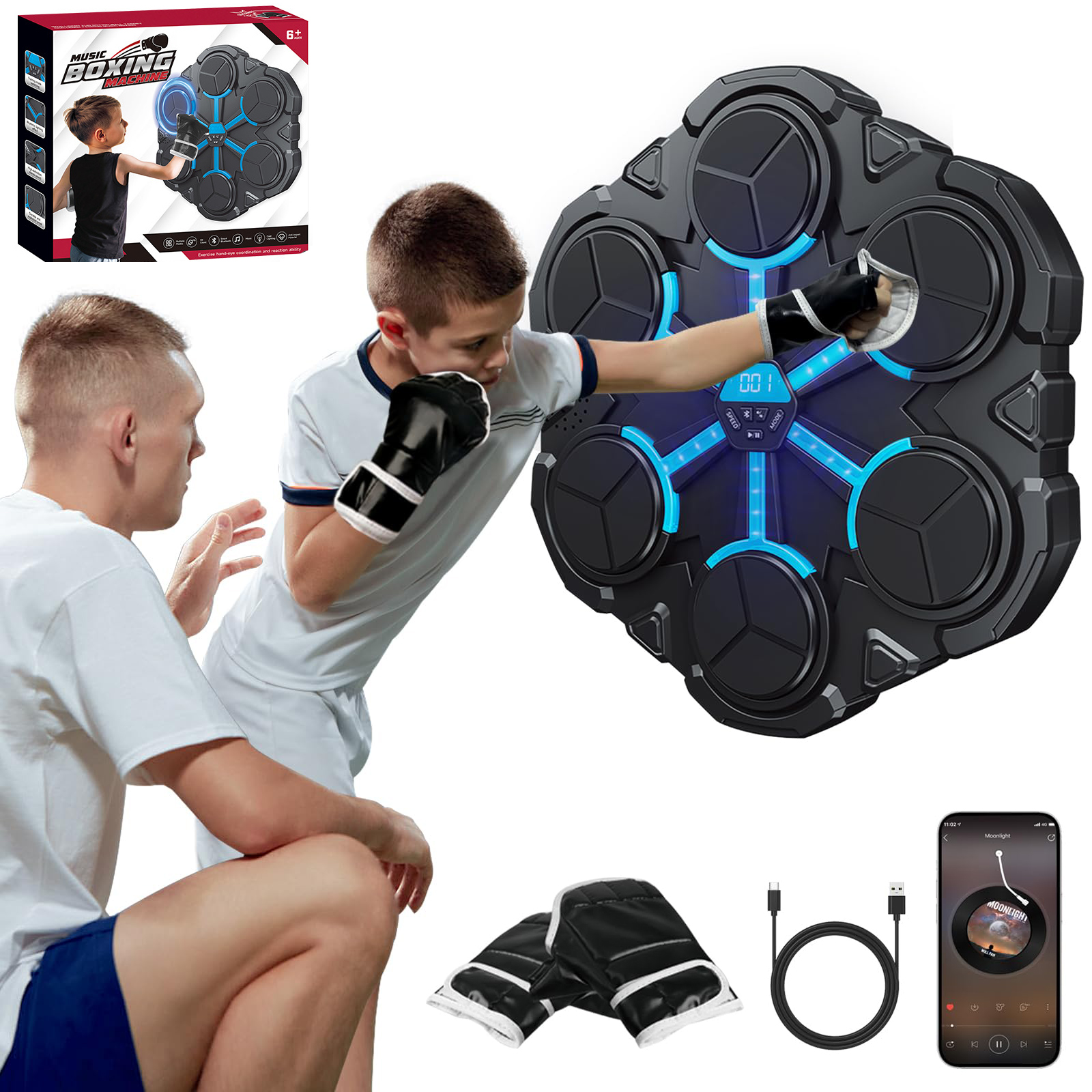 Hiseeyo Macchina Da Boxe Musicale Intelligente Con Guanti - Attrezzatura Da Allenamento Con Luci LED E Bluetooth