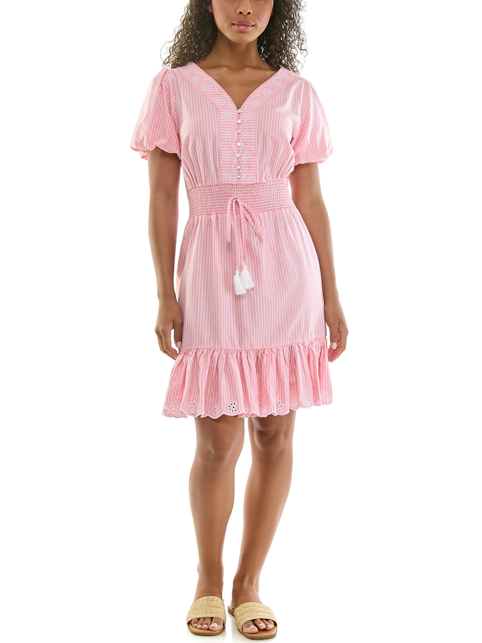 Split Neck Embroidered Poplin Dress