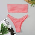 thumbnail image 4 of Afdoent Women's Bikini Sets Women Two Piece Solid Color Swimwear High Waisted Split Swimsuit Bikini Beachwear Padded Swimwear Trendy Beach Swimwear, 4 of 6