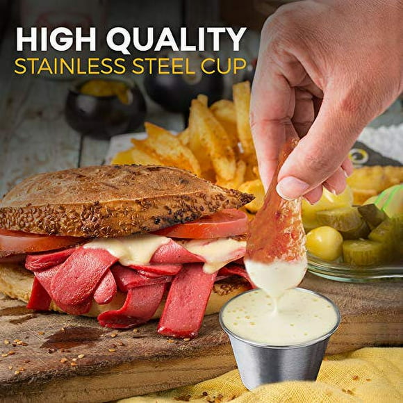 Fit Meal Prep 120 Pack] 25 oz Stainless Steel Sauce cups - Individual Round condiments Ramekins, commercial grade SafePortion Dipping Sauce Kitchen Set