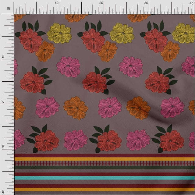 oneOone Polyester Lycra Fabric Stripe & Floral Panel Decor Fabric Printed BTY 56 Inch Wide