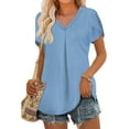 thumbnail image 3 of KISSMODA Womens V Neck Short Sleeve Summer Tops Button Down Pleated Tunic Tops Shirts S-3XL, 3 of 5