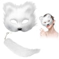 thumbnail image 4 of Animal Face Guard Mask for Halloween, Half Face Cover with Tail Keychain, Dance Party Makeup Accessory for Men and Women - White, 4 of 9
