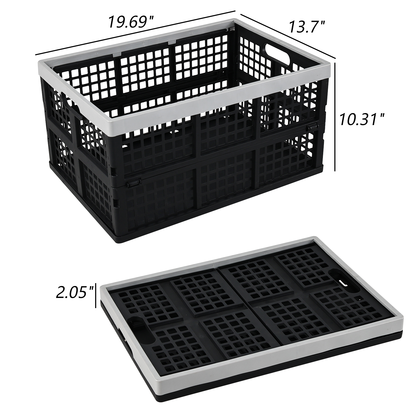 Jnktka 3 Pack 42 L Large Collapsible Storage Crates, Stackable Plastic Crate Basket Black