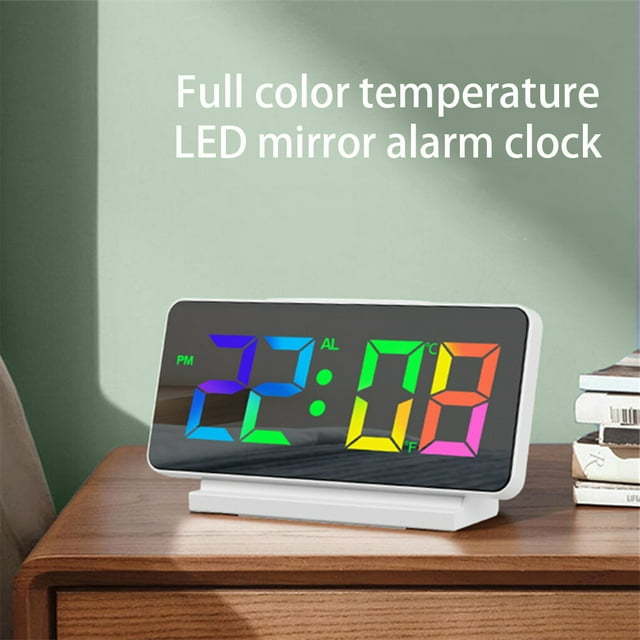 fastboy Alarm Clock LED Temperature Display Wake Up Bedroom ℃/℉ Thermometer Snooze Mirror Multifunctional Sleeping Desktop Clocks Blue Screen