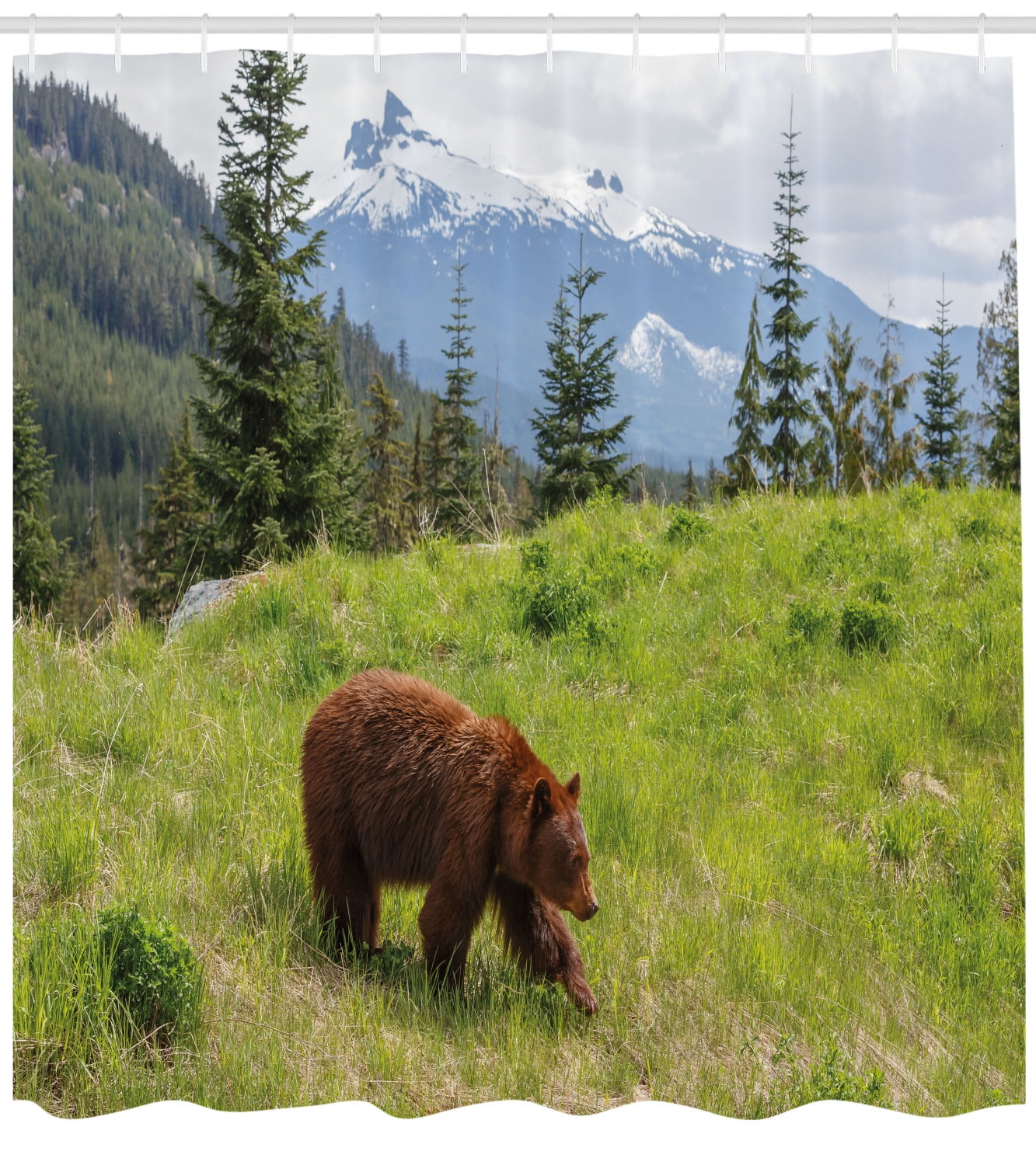 Mountain Landscape Brown Bear Shower Curtain Set Bathroom Waterproof Fabric 72/"