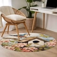 thumbnail image 4 of Retro Birdhouse Round Area Rug 3.3 FT, Non Slip Small Entryway Kitchen Mat, Pink Spring Floral Birds Vintage Washable Soft Circular Rug Non-Shedding Door Mat for Bathroom Playroom Kids Room, 4 of 9