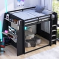 thumbnail image 2 of Mirightone Wood Queen over Queen Bunk Bed with Gaming Desk and Storage Shelves, Gaming Bunk Bed with LED Light & Charging for Gamer - Black+Gray, 2 of 7