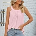 thumbnail image 2 of Camiseta de mujer suelta casual cuello redondo fruncido camisola top verano ojales sin mangas blusa rosa L, 2 of 6