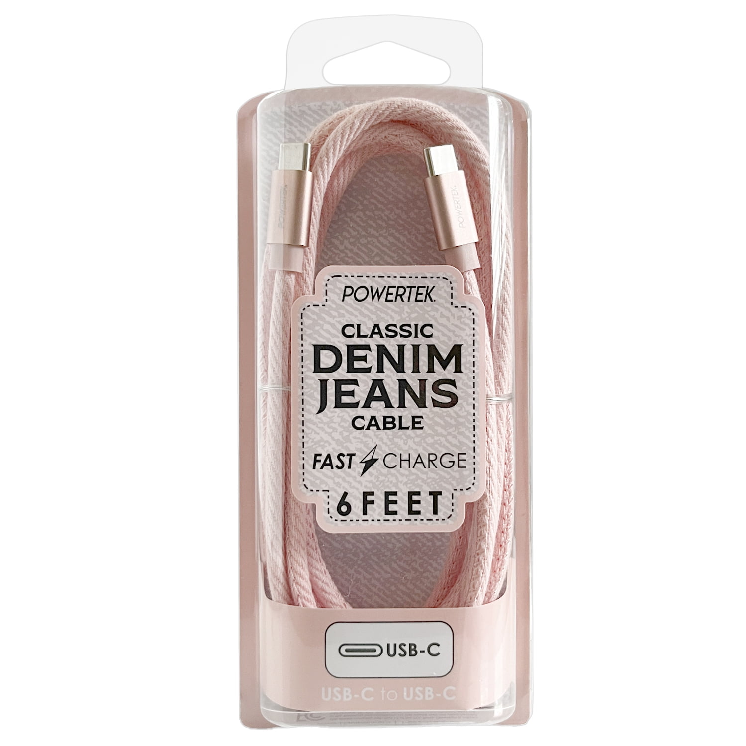 Liquipel Powertek Denim 6' USB-C to USB-C Cable, Pink