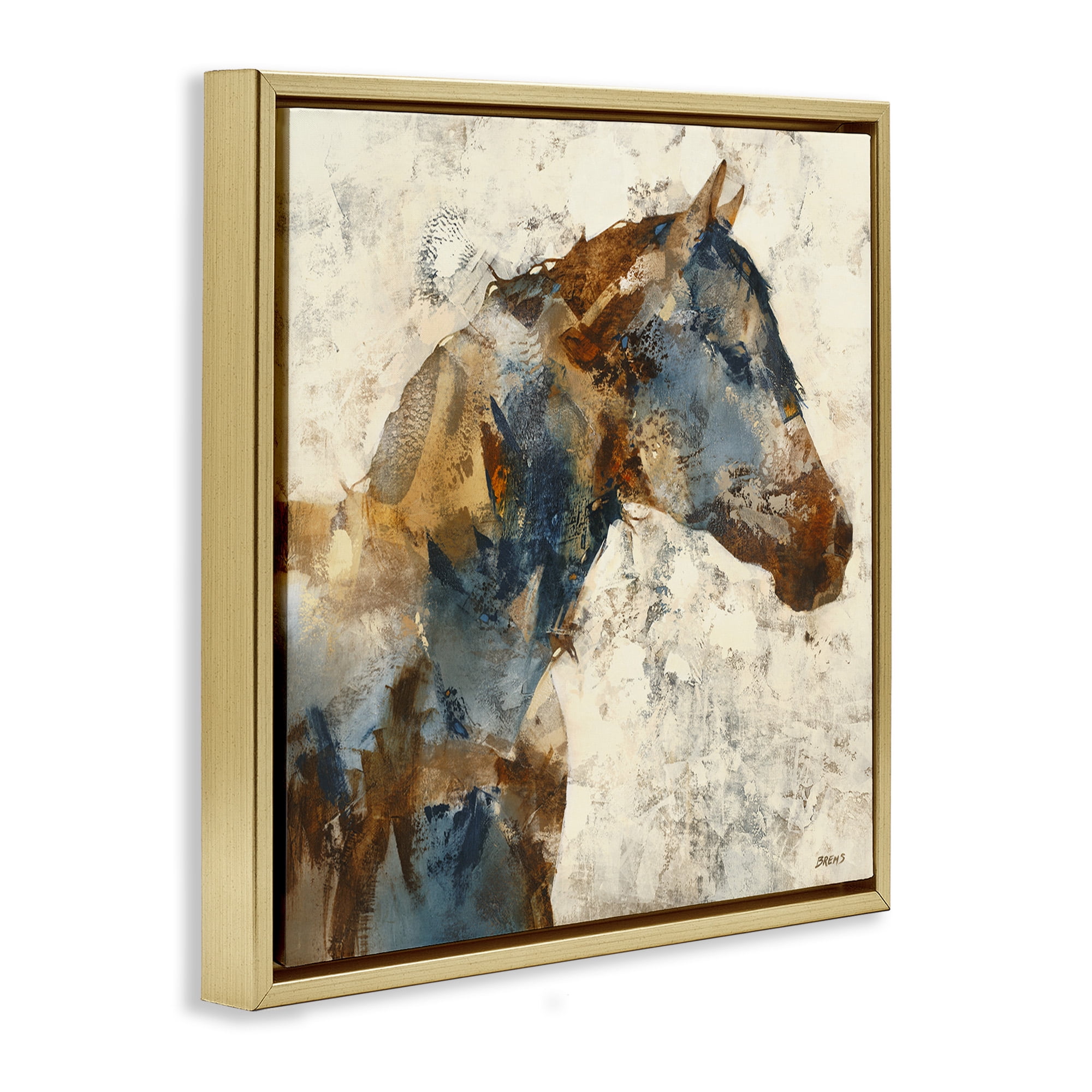 Stupell Industries Earthy Abstract Layered Horse Animals & Insects Painting Gold Floater Framed Canvas Art Print Wall Art, 25 x 25