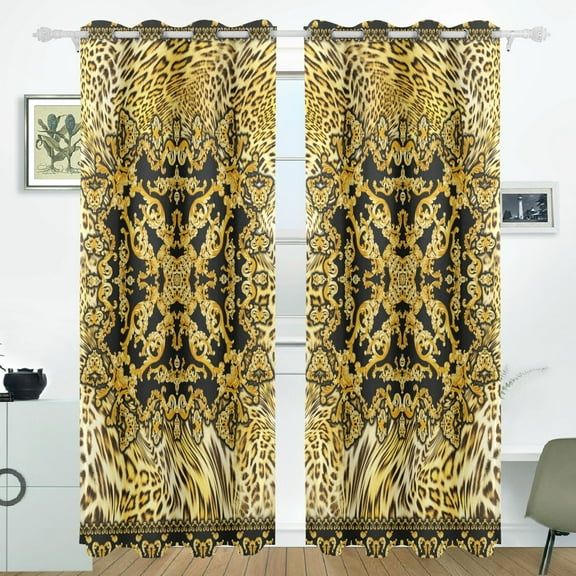 Popcreation Baroque Leopard Window Curtain Blackout Curtains Darkening Thermal Blind Curtain For Bedroom Living Room,2 Panel (52Wx84L Inches)