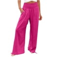 thumbnail image 3 of BXINGOHAI Women Summer Pants Drawstring Waist Wide Leg Pants Loose Fit with Pockets Pull On Pink L, 3 of 7