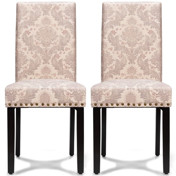 Costway Set of 2 Fabric Dining Chairs Upholstered with Nailhead Trim Pink