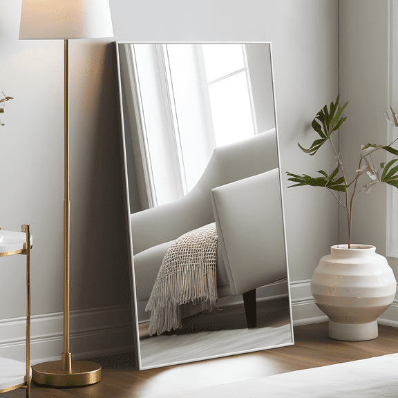 MAYEERTY 51"x31" Aluminum Alloy Thin-Frame Right-Angle Rectangular Full-Length Mirror，No Stand