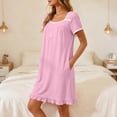 thumbnail image 4 of Pajamas for Women’s Square Collar Sleep Dress Short Sleeve Button Nightgown with Pocket Loose Ruffle Hem Casual Home Midi Night Dress Pinks XXL, 4 of 6