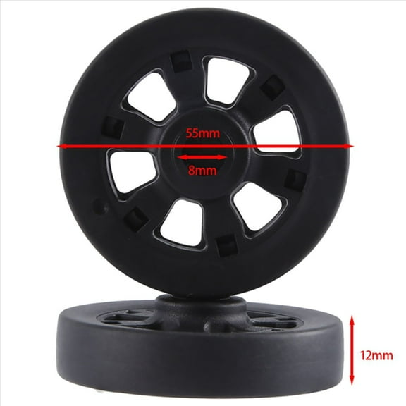 55X12mm Set of 2 Luggage Wheel Suitcase Replacement Wheels, Luggage Suitcase PU Swivel Caster Wheels Bearings Repair Kit,2 x Wheels 2 x Axles 2 x Axles screws 4 x Washers 2 x Wrenches,Black-Silver