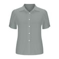 thumbnail image 4 of Gray Women Shirts, Short Sleeve Shirts For Women Casual Summer 2025 Collared Down Cotton Linen Tops Loose Fit Blouse Clothing,Women Shirts L, 4 of 7