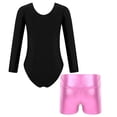 thumbnail image 2 of YONGHS Kids Girls Gymnastics Active Dancewear Long Sleeve Leotard Bodysuit with Shorts Set Pink 12, 2 of 7