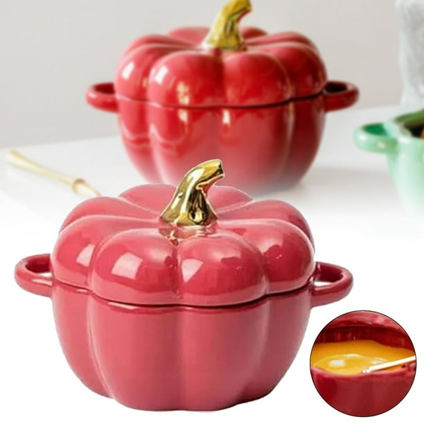 ¡Liquidación! Recipientes para almacenar alimentos Lssam, cuencos de calabaza para horno, ollas de cerámica con forma de calabaza para cocinar, olla holandesa de calabaza con tapa, mini tazones de
