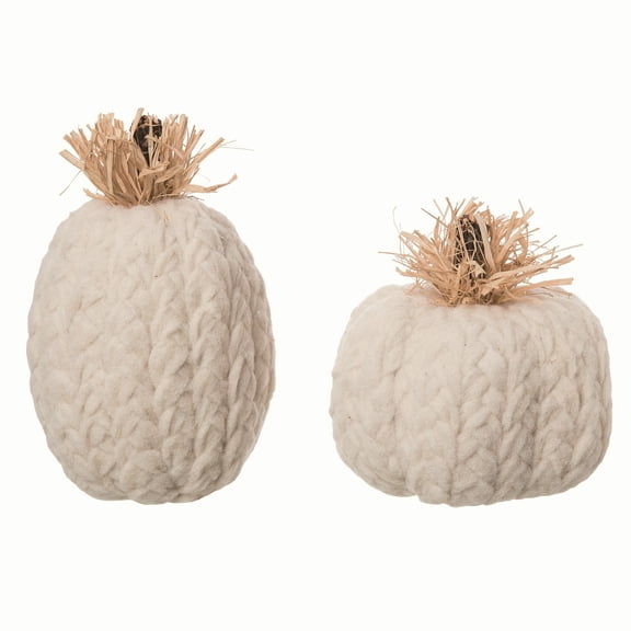 Transpac Foam 8.27 in Off-White Harvest Cozy Pumpkins Set of 2 Fall Thanksgiving Decorative Objects