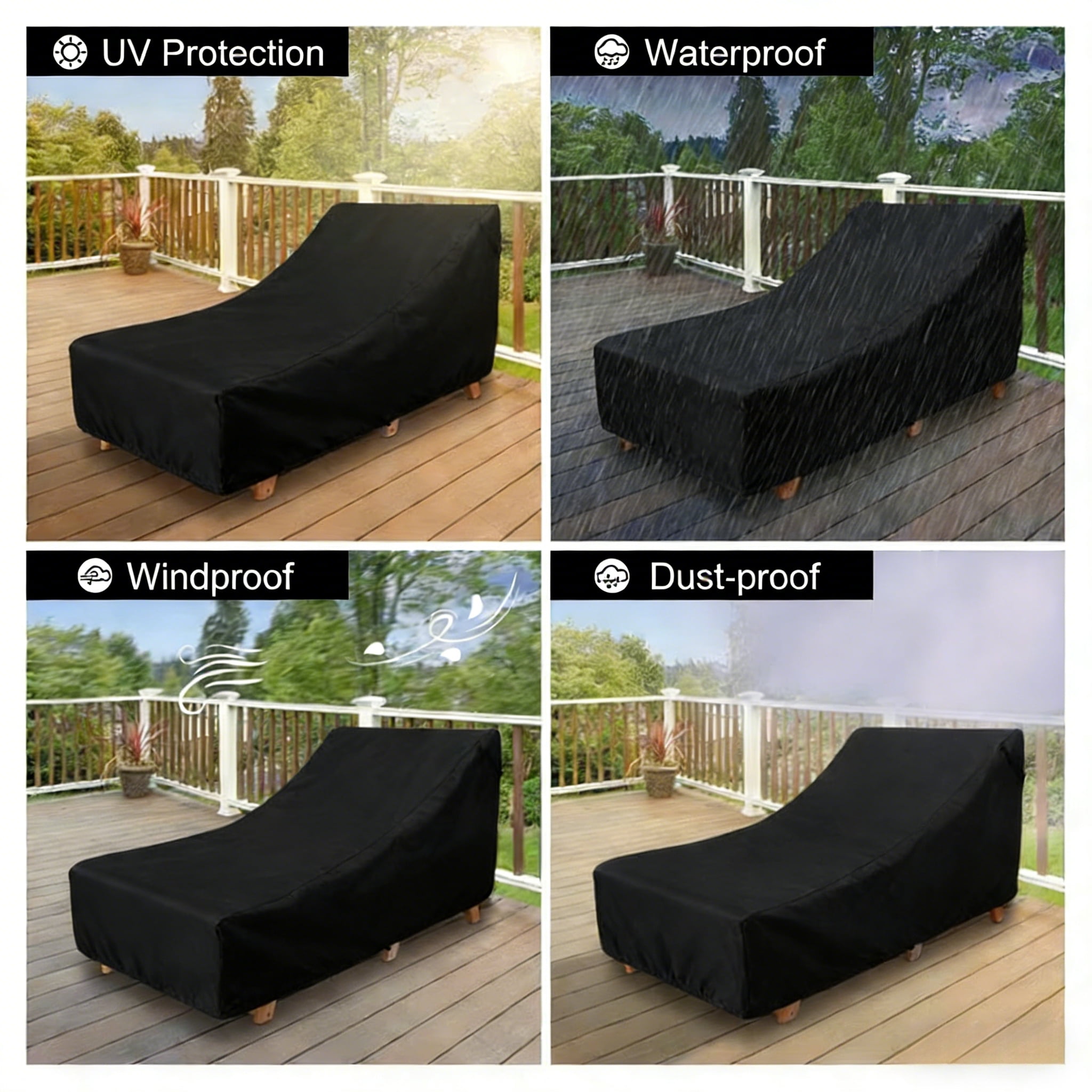Patio Chaise Lounge Cover, Waterproof & UV Resistant Outdoor Furniture Covers for Sun Lounger Pool Sunbathing, 80"Wx27"Dx30"H