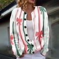 thumbnail image 1 of Plus Size Women's Christmas Santa & Tree Embroidered Cardigan Long Sleeve Round Neck Button Down Knit Sweater For Holiday Season, 1 of 6