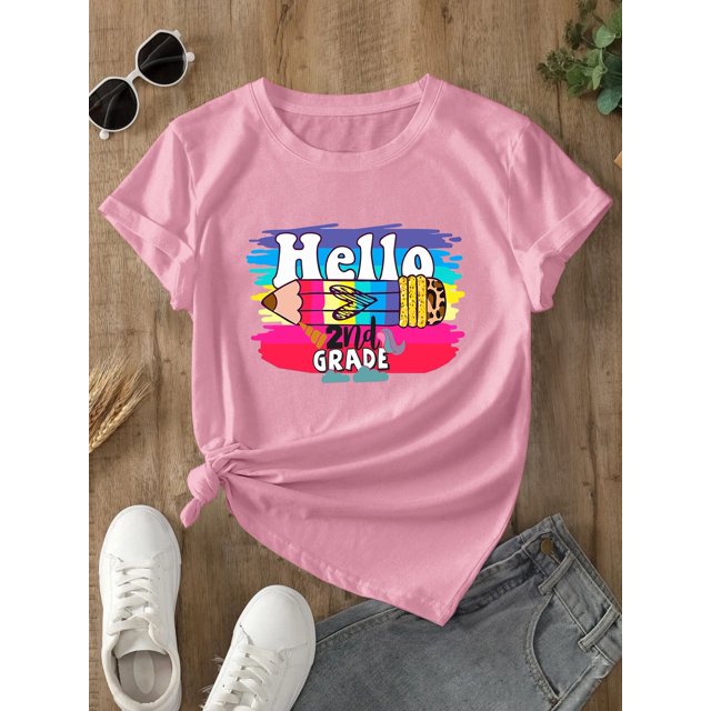 Camiseta de regreso a clases para niñas de 2.º grado. Camiseta roja con gráfico de aula y salpicaduras de pintura. Top de punto opaco para eventos escolares y fiestas de cumpleaños. Camiseta de cuell