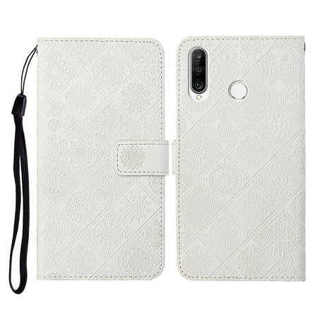 For Huawei P30 lite Ethnic Style Embossed Pattern Horizontal Flip Leather Case with Holder & Card