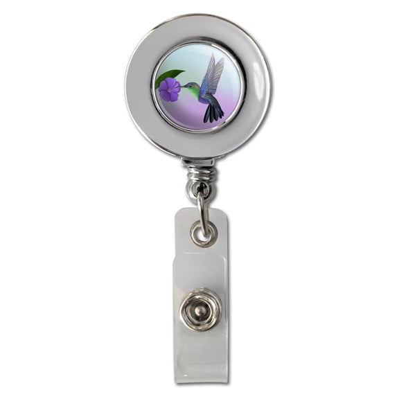 Hummingbird Crowned Woodnymph Purple Violet Retractable Reel Chrome Badge ID Card Holder Clip