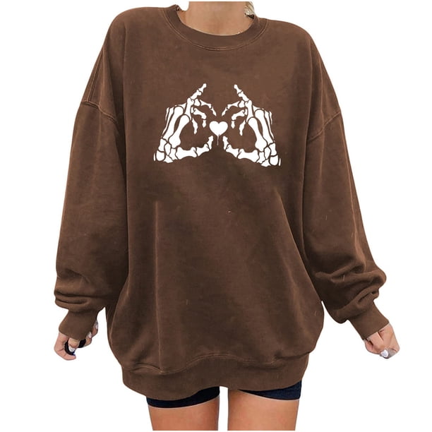 Blusa de manga larga suelta con cuello redondo y estampado de Halloween para mujer Pompotops FGAJ19530