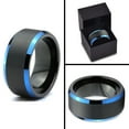 thumbnail image 4 of P. Manoukian Tungsten Wedding Band Ring 10mm for Men Women Black Blue Beveled Edge Brushed Lifetime Guarantee Size 6, 4 of 4