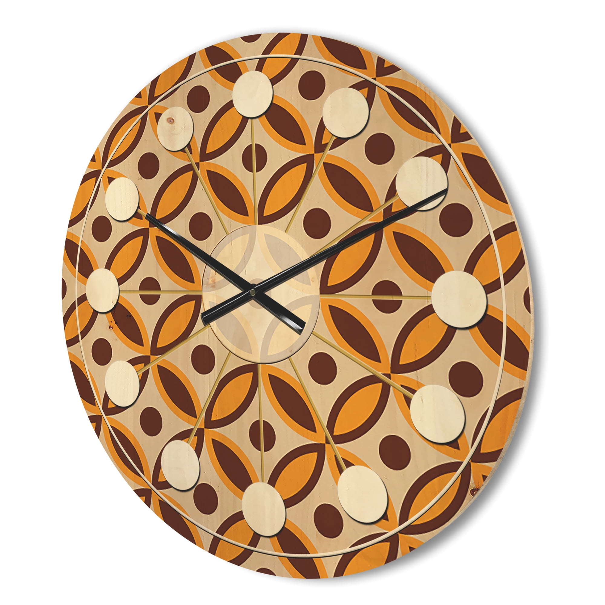 Designart 'Ornamental Retro Design V' Mid-Century Modern Wood Wall Clock