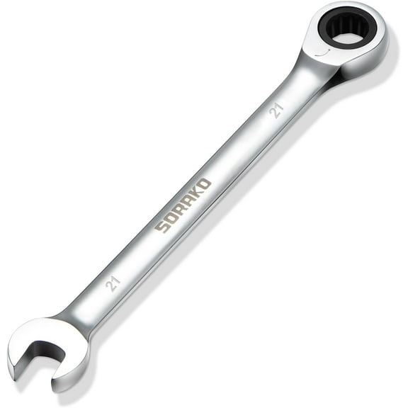 SORAKO 21mm Ratcheting Combination Wrench, Chrome Vanadium Steel Gear Wrench, Industrial Grade Cr-V Steel Gear Spanner, Household Garage Tools(Metric)