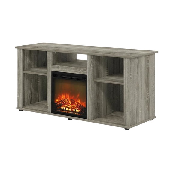 Gray Fireplace TV Stand with Open Storage for Up to 55-Inch Flat Screens