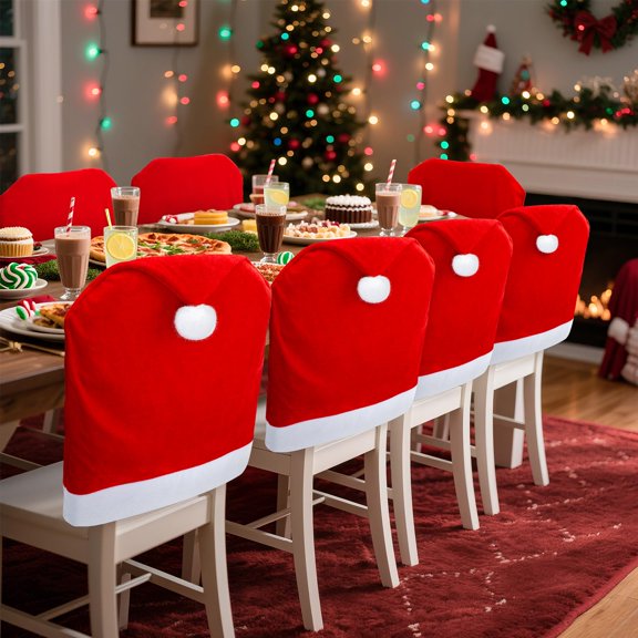 Christmas Chair Covers of 4, Thicken Santa Hat Dining Room Stool Cover