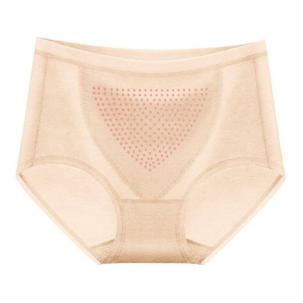 Gibobby Panty Microfibra con Encaje Calzoncillos de algodón para mujer Ropa interior de cálido menstrual de cintura media(Beige, XL)